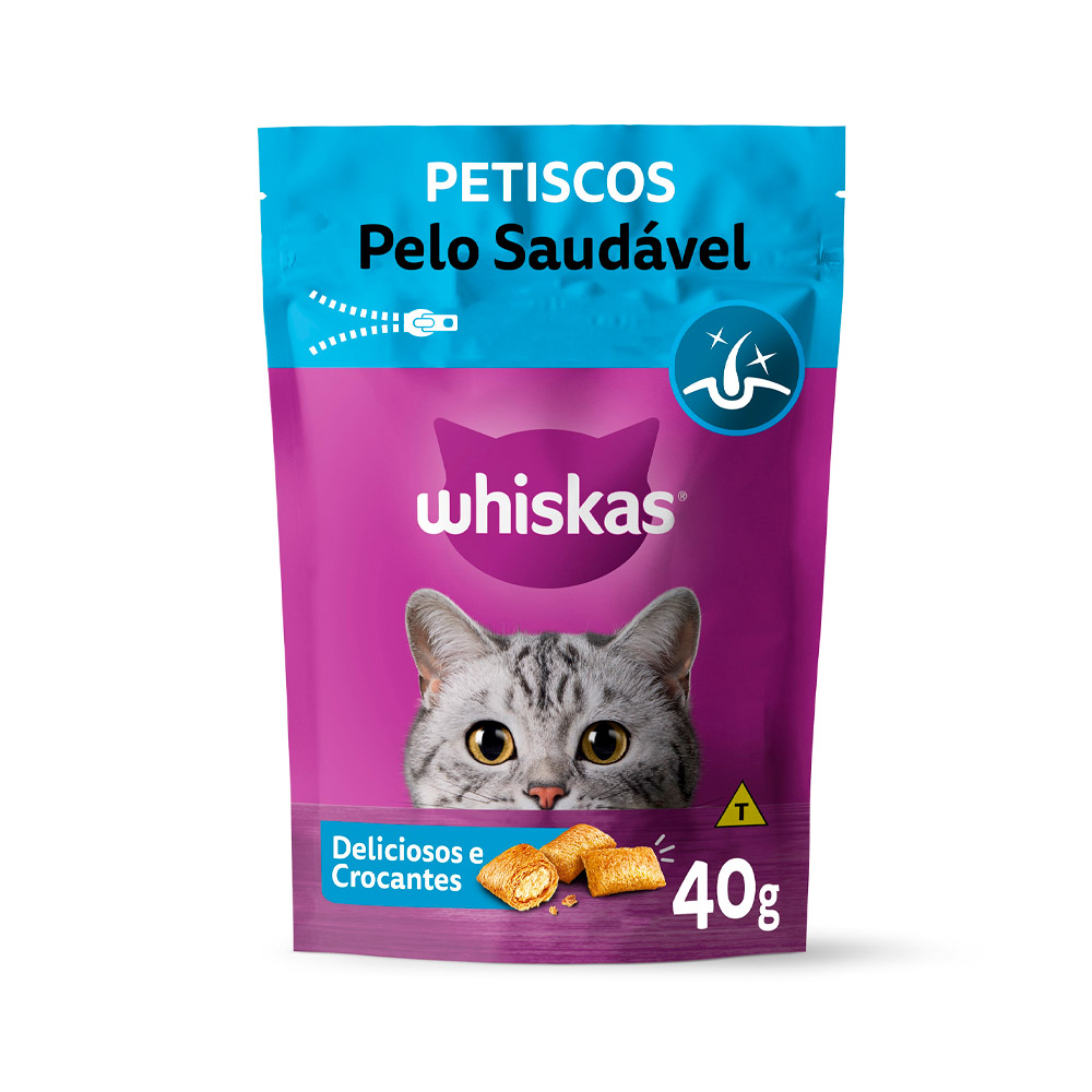 PETISCO WHISKAS TEMPTATIONS PELOS SAUDÁVEIS PARA GATOS ADULTOS 40G