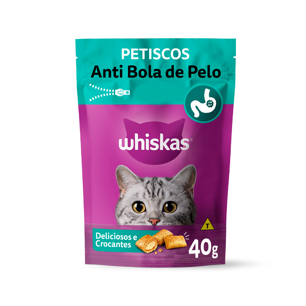 PETISCO WHISKAS TEMPTATIONS ANTI BOLA DE PELO PARA GATOS ADULTOS 40G