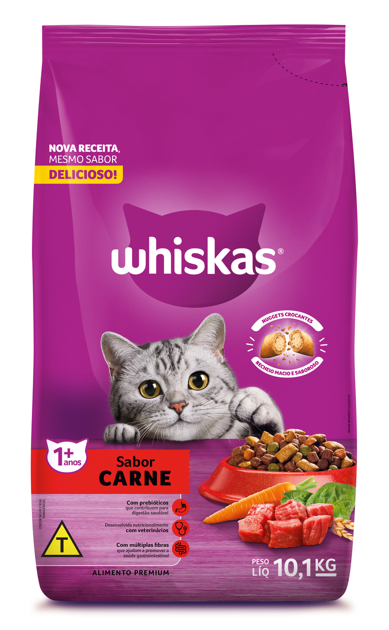 RAÇÃO WHISKAS CARNE GATOS ADULTOS 10,1KG