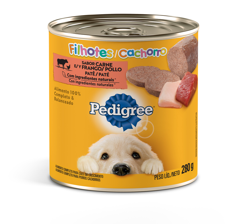 RAÇÃO ÚMIDA PEDIGREE LATA PATÊ DE CARNE E FRANGO PARA CÃES FILHOTES 280G