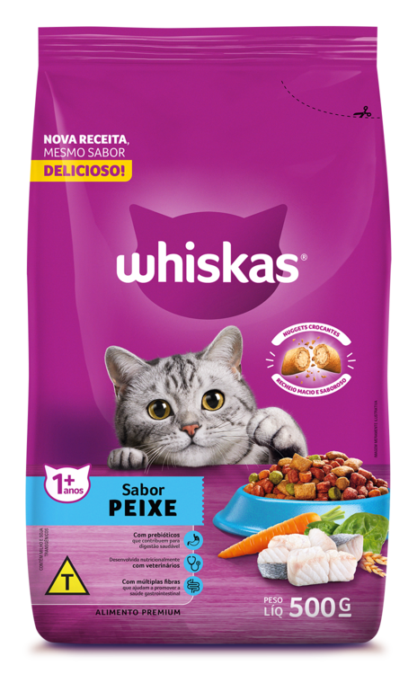 RAÇÃO WHISKAS PEIXE GATOS ADULTOS 500G