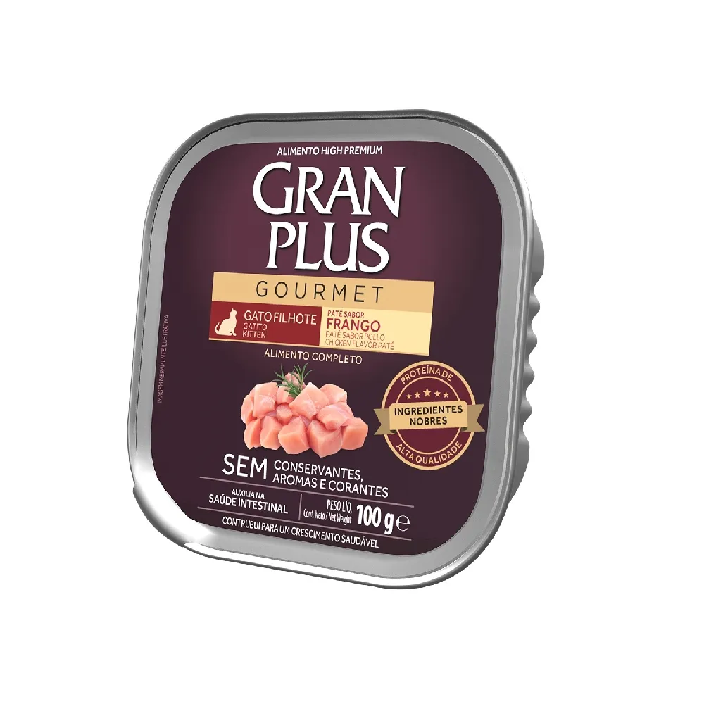 RAÇÃO ÚMIDA PATÊ GRANPLUS GOURMET GATO FILHOTE FRANGO 100G