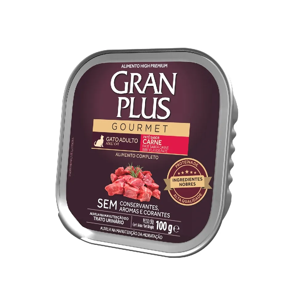 RAÇÃO ÚMIDA PATÊ GRANPLUS GOURMET GATO ADULTO CARNE 100G