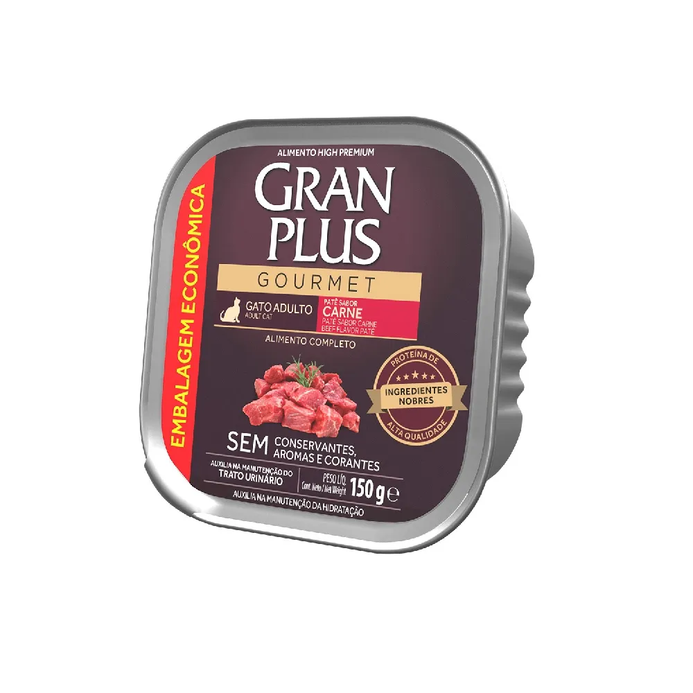 RAÇÃO ÚMIDA PATÊ GRANPLUS GOURMET GATO ADULTO CARNE 150G