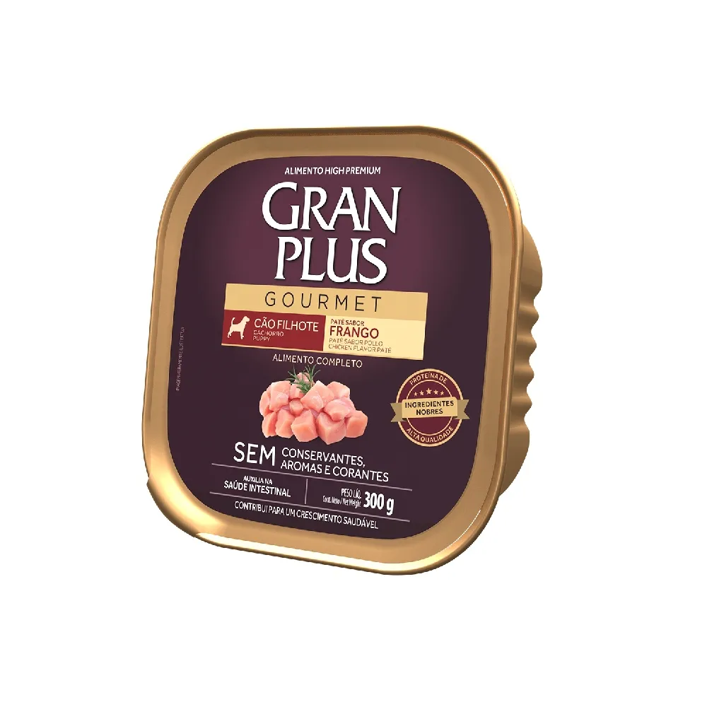 RAÇÃO ÚMIDA PATÊ GRANPLUS GOURMET CÃO FILHOTE FRANGO 300G