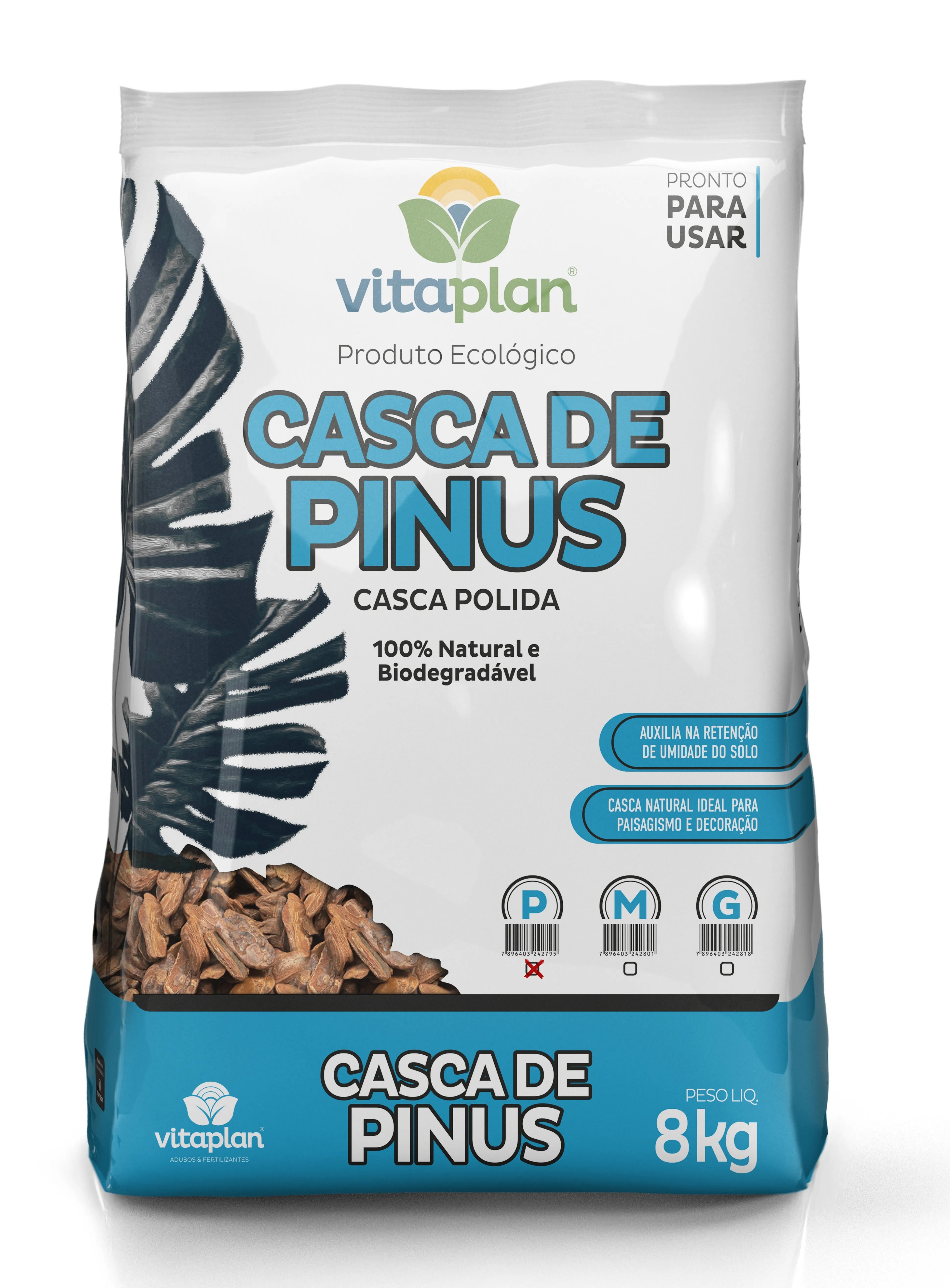 PRODUTO ECOLÓGICO CASCA DE PINUS GRANDE 8,0KG - VITAPLAN