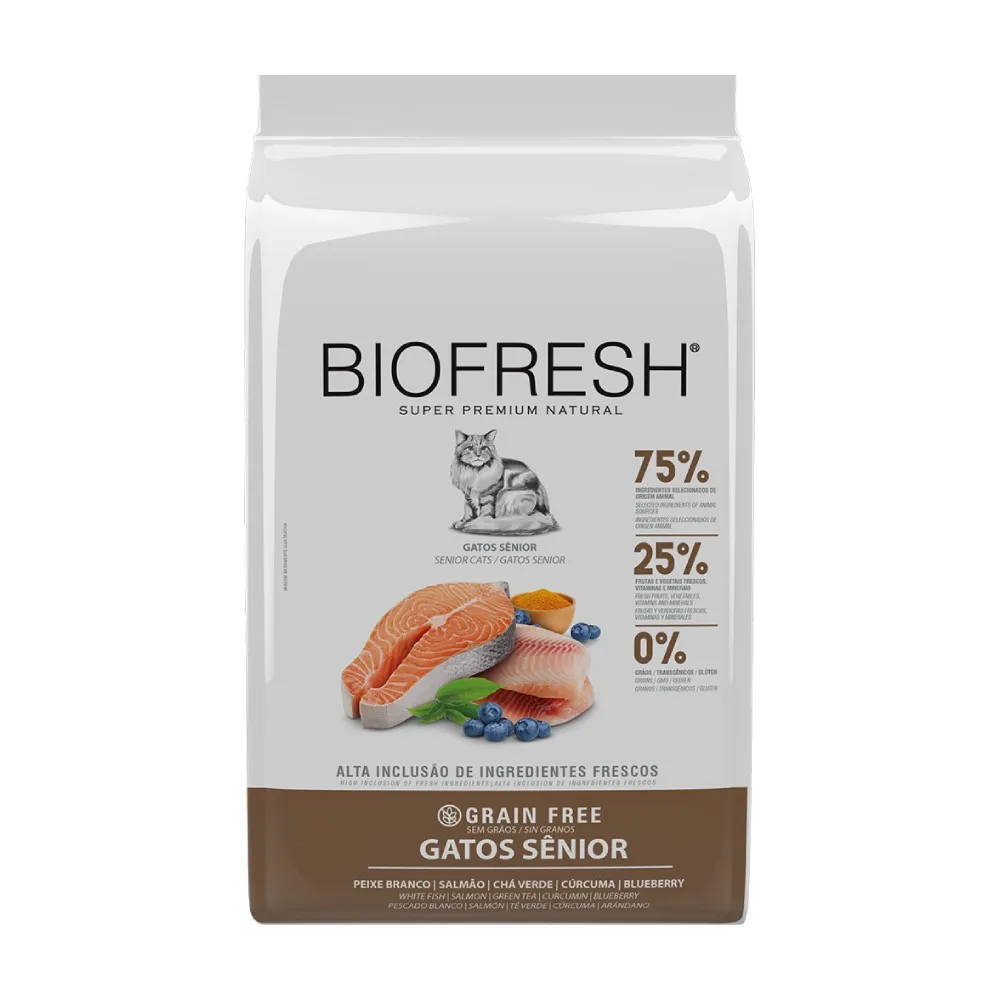 RAÇÃO BIOFRESH SUPER PREMIUM GATOS SÊNIOR PEIXE BRANCO 1,5KG