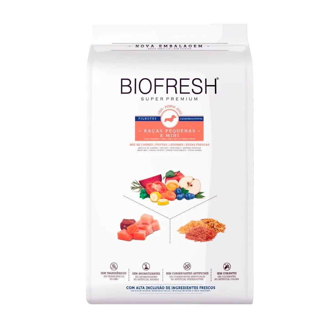 RAÇÃO BIOFRESH SUPER PREMIUM CÃES FILHOTES RAÇAS PEQUENAS E MINIS 1KG