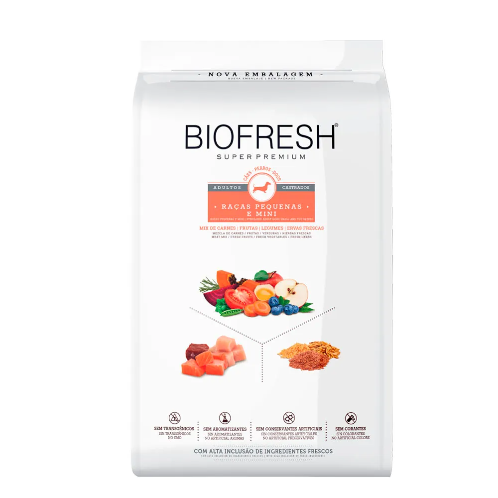 RAÇÃO BIOFRESH SUPER PREMIUM CÃES CASTRADOS RAÇAS PEQUENAS E MINIS 3KG