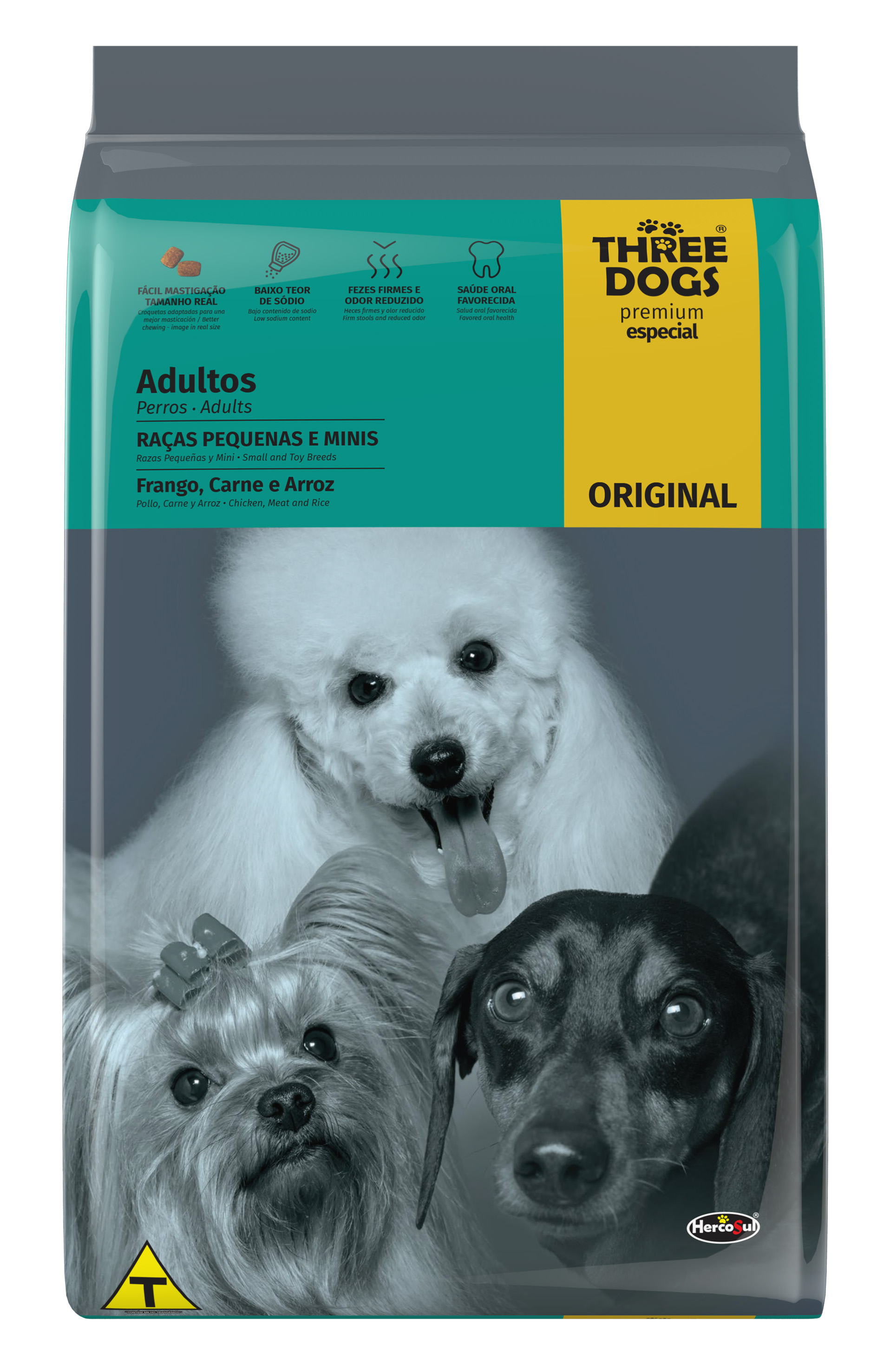 RAÇÃO THREE DOGS ORIGINAL FRANGO, CARNE E ARROZ CÃES ADULTOS RAÇAS PEQUENAS E MINI 3KG