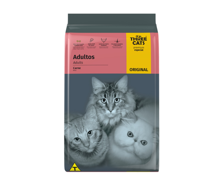 RAÇÃO THREE CATS ORIGINAL CARNE GATOS ADULTOS 1KG