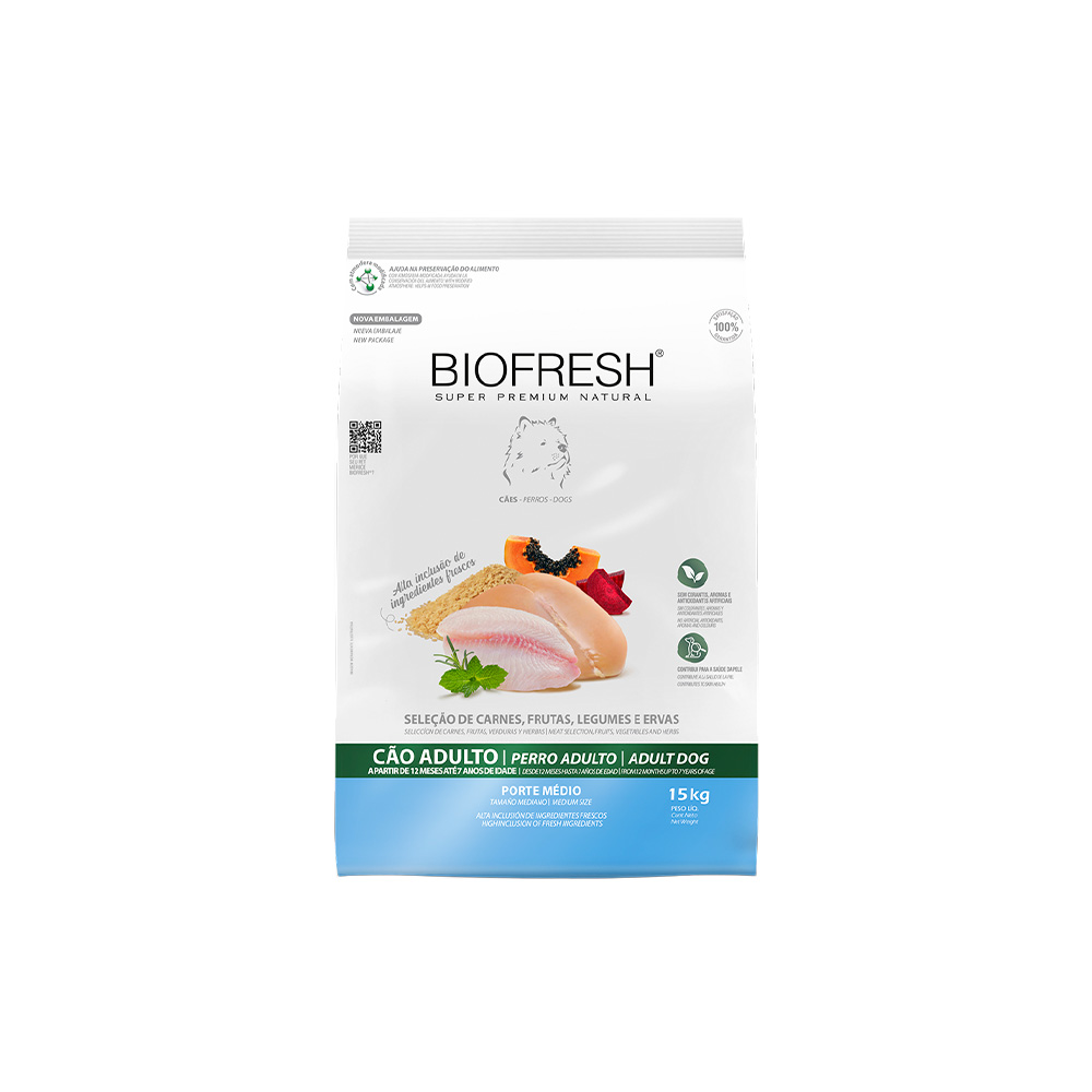 RAÇÃO BIOFRESH SUPER PREMIUM CÃES ADULTOS RAÇAS MÉDIAS 15KG
