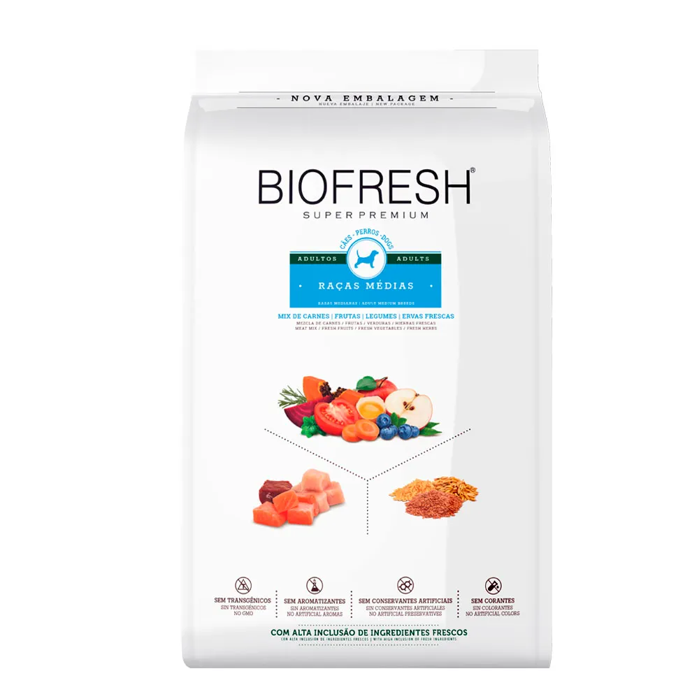 RAÇÃO BIOFRESH SUPER PREMIUM CÃES ADULTOS RAÇAS MÉDIAS 15KG