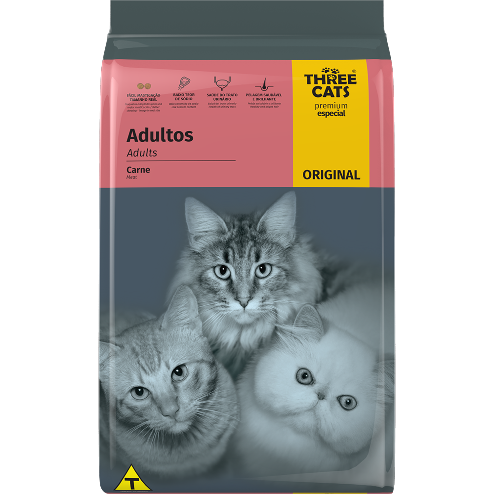 RAÇÃO THREE CATS ORIGINAL CARNE GATOS ADULTOS 10,1KG