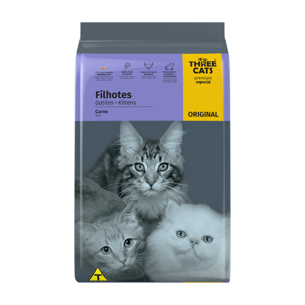 RAÇÃO THREE CATS ORIGINAL CARNE GATOS FILHOTES 10,1KG