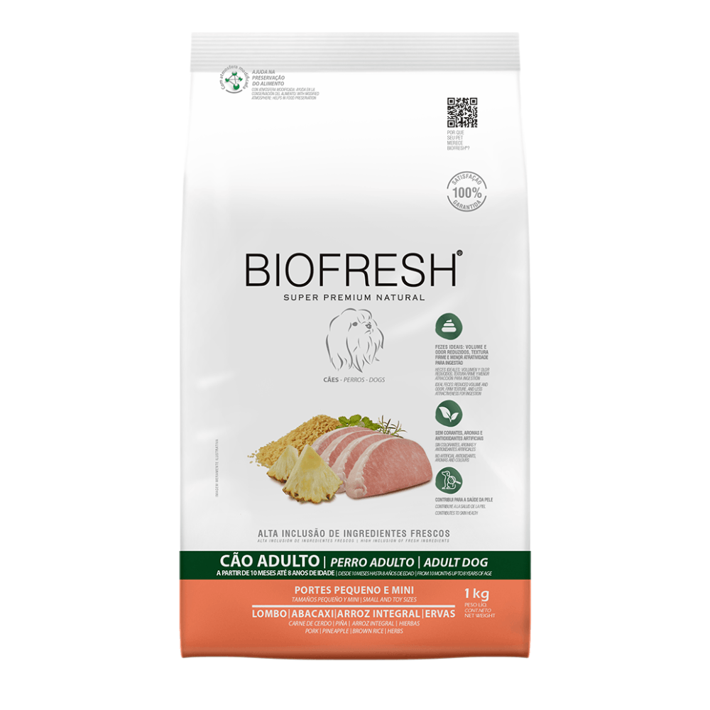 RAÇÃO BIOFRESH CÃES ADULTOS RAÇAS MINIS E PEQUENAS SABOR LOMBO, ABACAXI, ARROZ INTEGRAL E ERVAS 1KG
