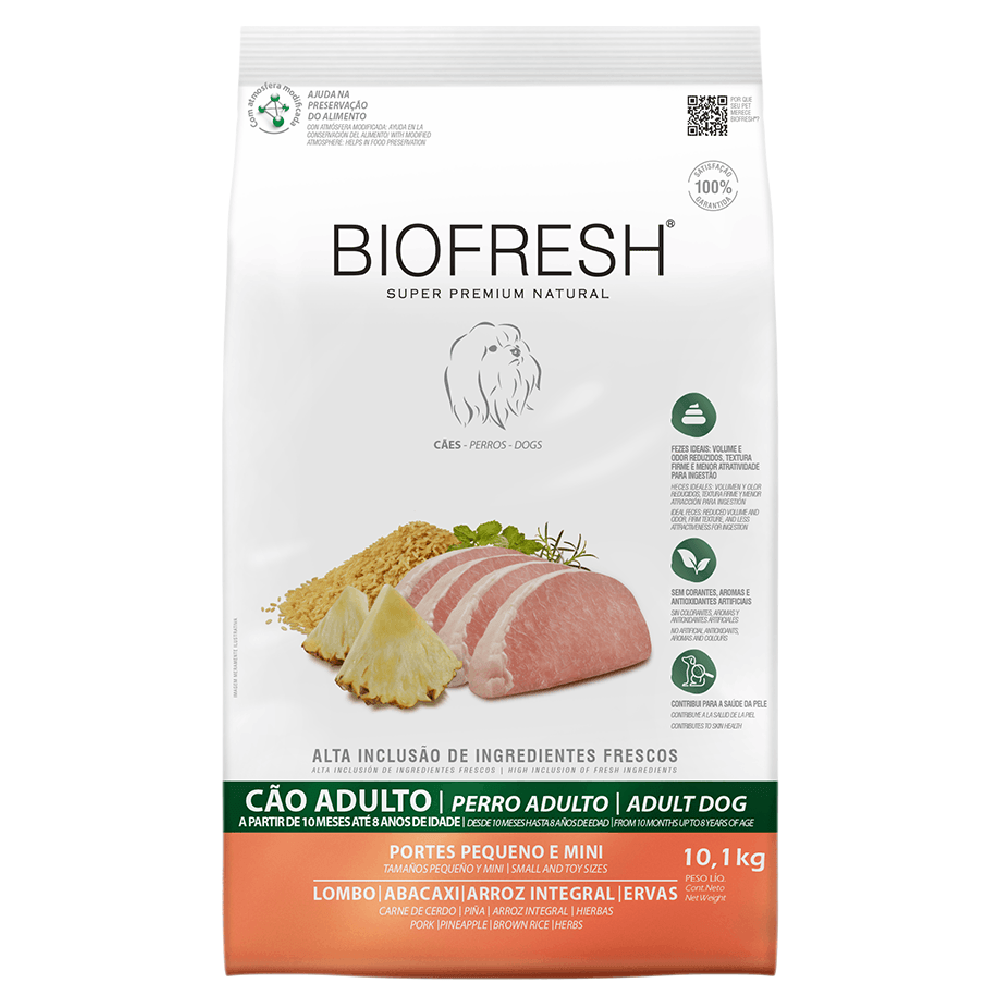 RAÇÃO BIOFRESH CÃES ADULTOS RAÇAS MINIS E PEQUENAS SABOR LOMBO, ABACAXI, ARROZ INTEGRAL E ERVAS 10,1KG