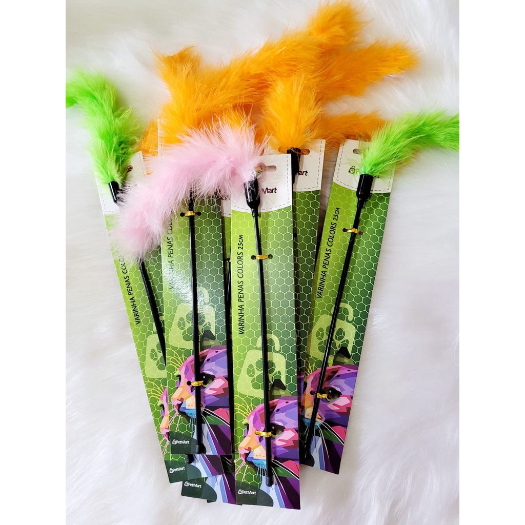 BRINQUEDO PARA GATO VARINHA COM PENAS COLORIDAS 25CM - MAIS CAT