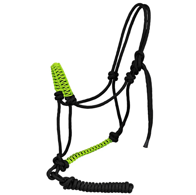 CABRESTO CORDA REGULAREM COM GUIA PRETO E VERDE LIMÃO NEON 8MM - MREIS