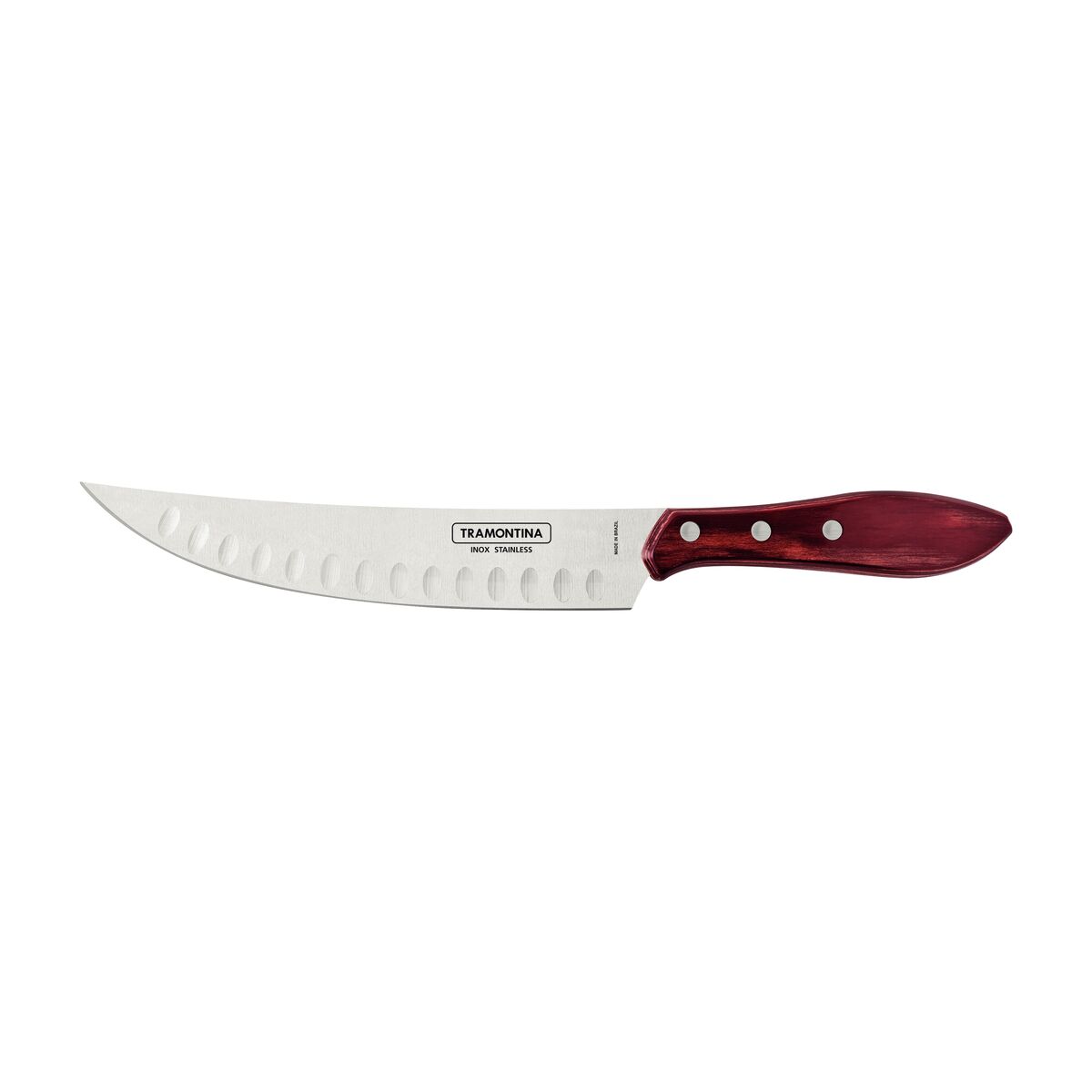 FACA PARA CARNE BUTCHER TRAMONTINA COM LÂMINA EM AÇO INOX E CABO EM MADEIRA TRATADA POLYWOOD VERMELHO 8” - 21180178