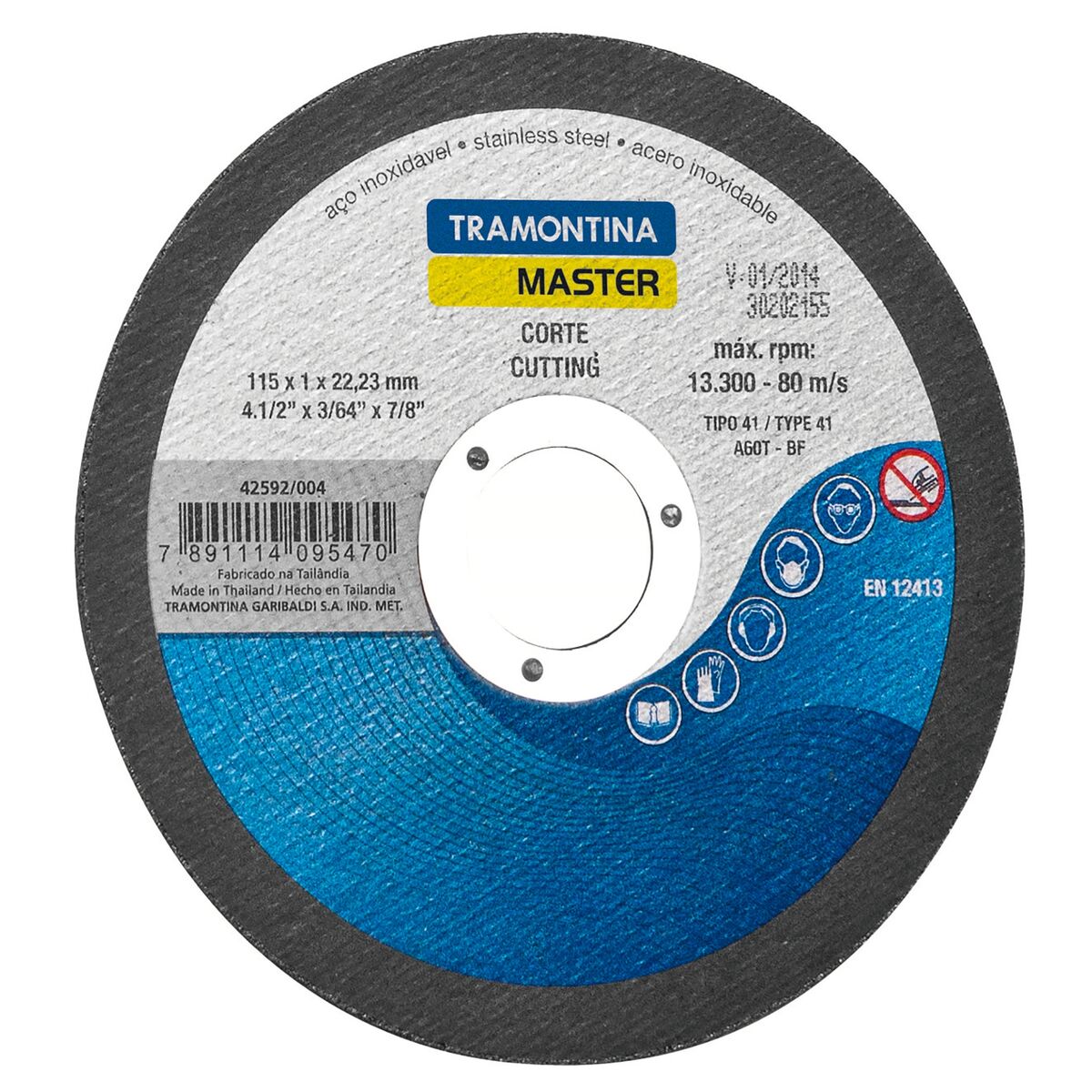 DISCO DE CORTE FINO 4.1/2” TRAMONTINA MASTER PARA AÇO INOX E MATERIAIS ENDURECIDOS - 42592004