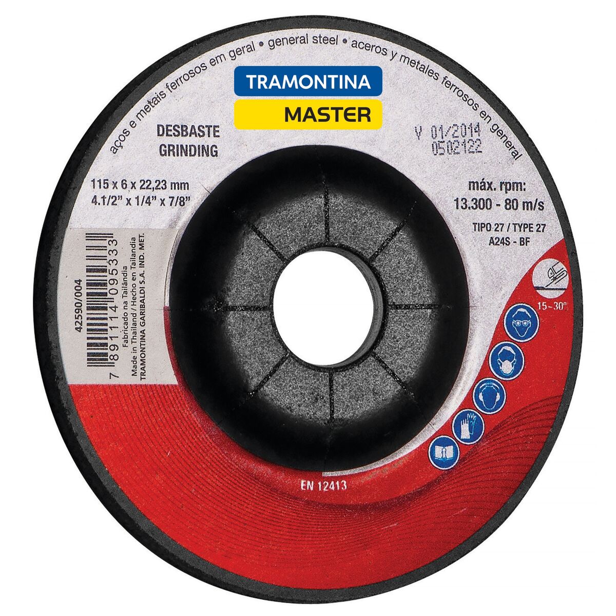 DISCO DE DESBASTE 4.1/2” TRAMONTINA MASTER PARA AÇOS E METAIS - 42590004