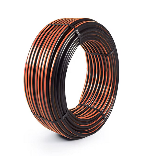 MANGUEIRA PARA IRRIGAÇÃO PRETA COM TARJA LARANJA 1/2”X1.5MM 100M - MANGUEPLAST