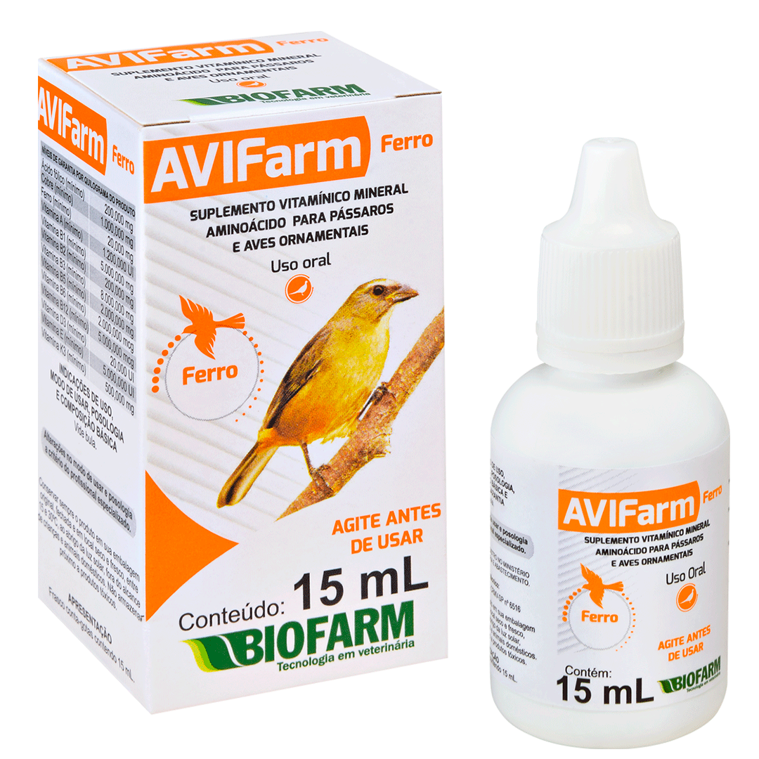 SUPLEMENTO ALIMENTAR PARA AVES AVIFARM FERRO 15ML - BIOFARM