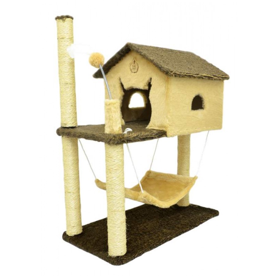 ARRANHADOR PARA GATOS HOUSE PELÚCIA MARROM E BEGE 70X45X89