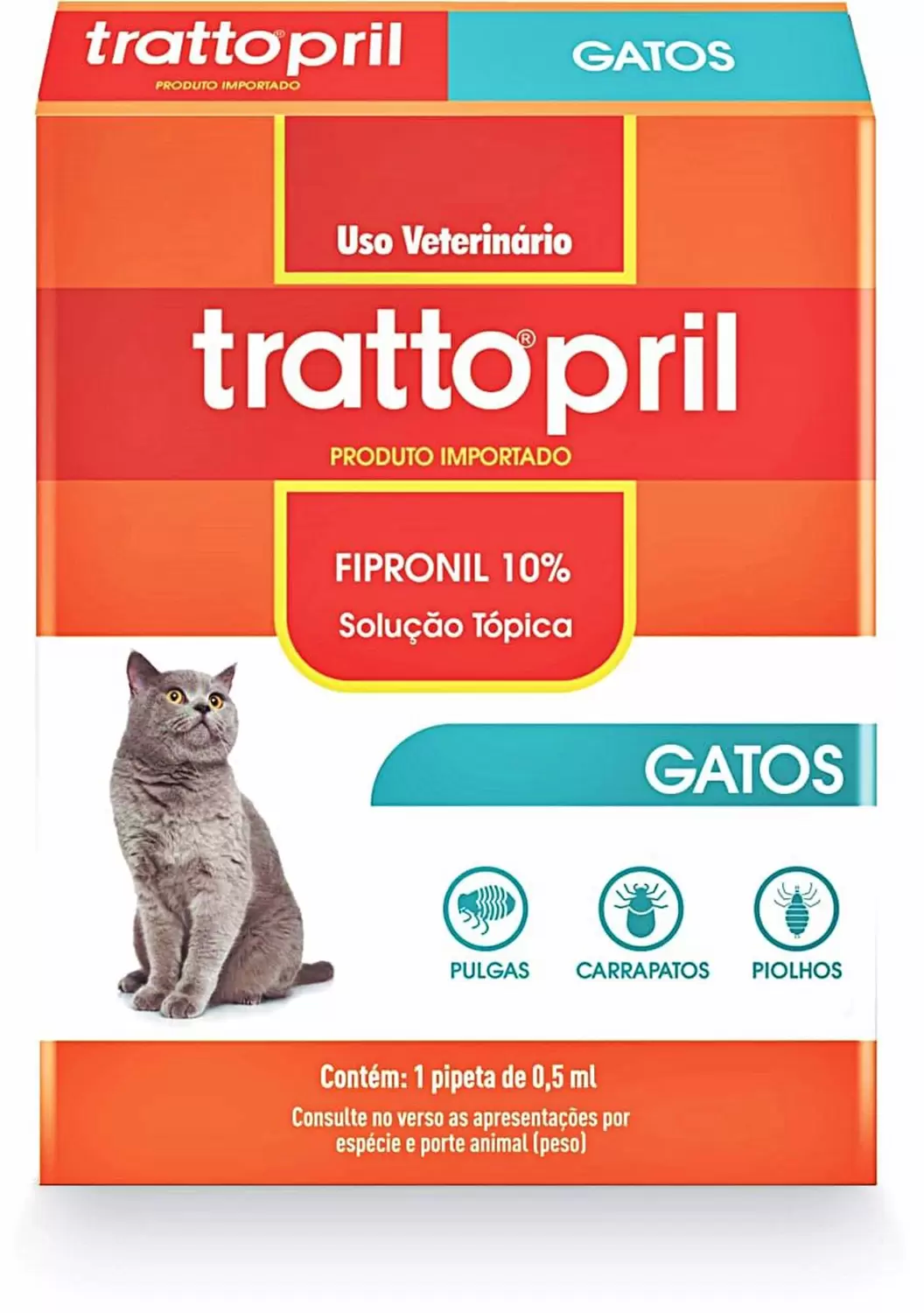 TRATTO PRIL ANTIPULGAS E CARRAPATOS FIPRONIL 10% PARA GATOS PIPETA DE 0,5ML