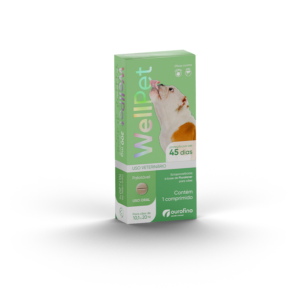 ANTIPULGAS E CARRAPATOS WELLPET 200MG PARA CÃES 10,1KG À 20KG 1 COMPRIMIDO - OUROFINO