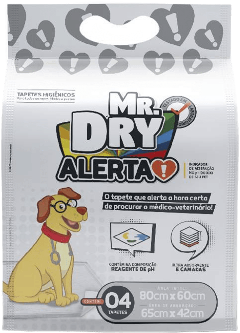 TAPETE HIGIÊNICO ALERTA PARA CÃES COM 4 UNIDADES TAMANHO 80CMX60CM - MR DRY