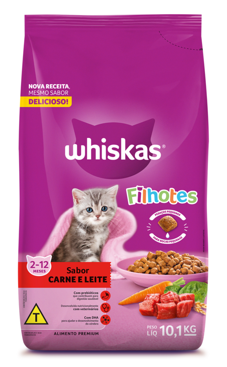 RAÇÃO WHISKAS CARNE E LEITE GATOS FILHOTES 10,1KG