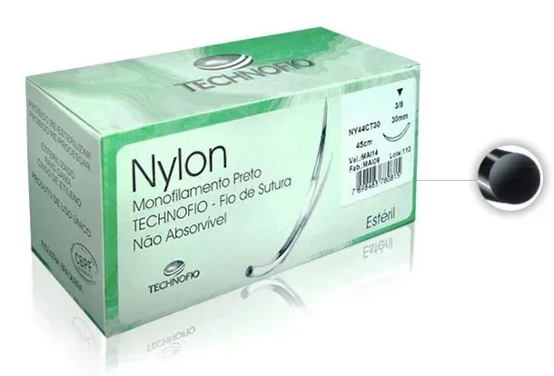FIO PARA SUTURA NYLON MONOFILAMENTO PRETO 4-0 3CM 3/8 NY44CT - TECHNOFIO