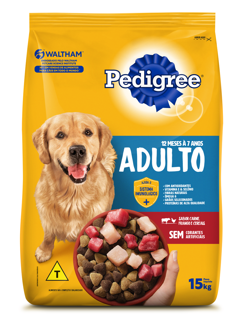 RAÇÃO PEDIGREE CARNE FRANGO E CEREAIS CÃES ADULTOS RAÇAS MÉDIAS E GRANDES 15KG