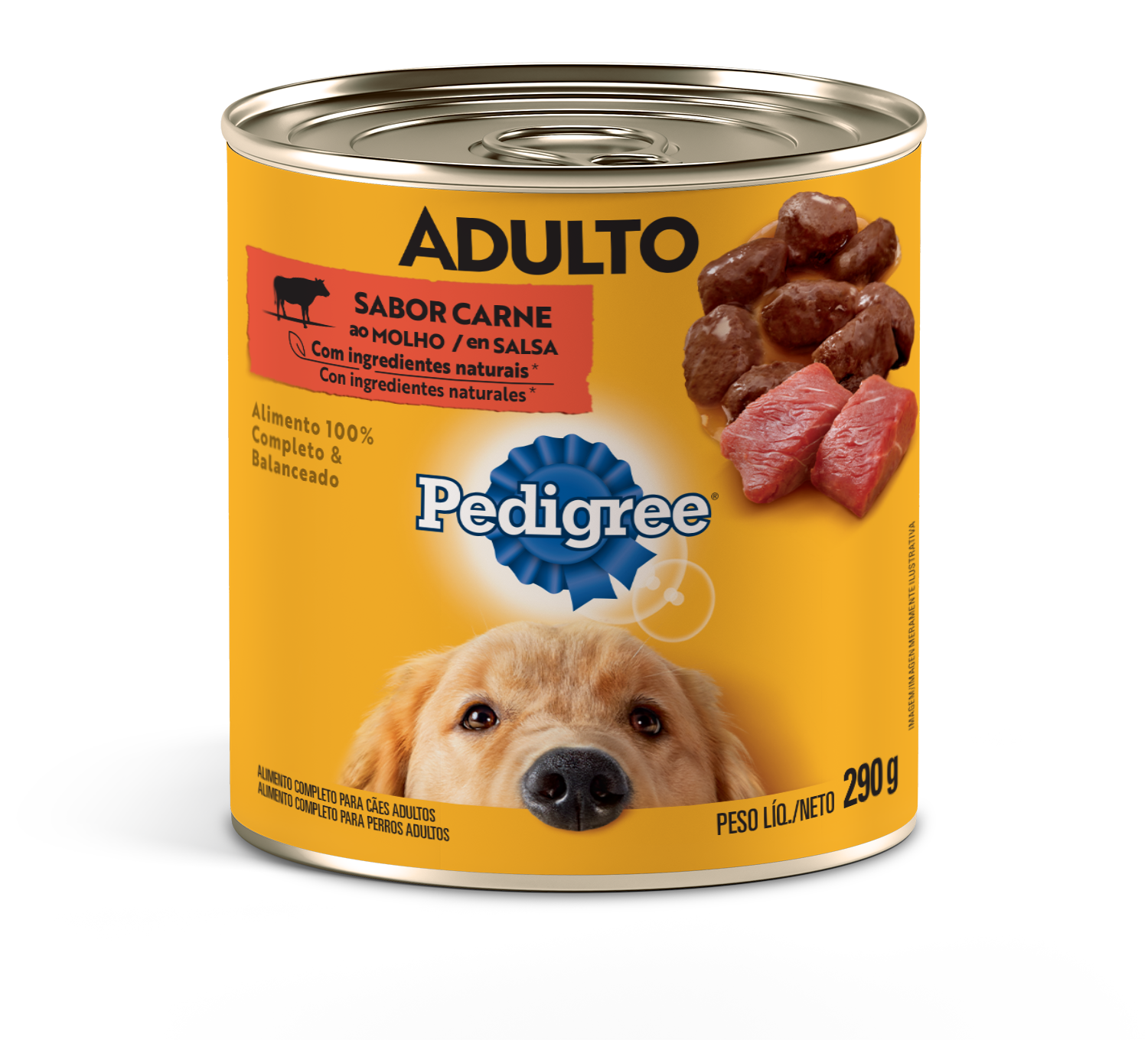 RAÇÃO ÚMIDA PEDIGREE LATA CARNE AO MOLHO PARA CÃES ADULTOS 290G