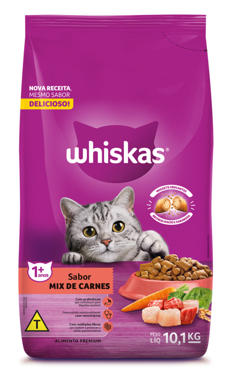 RAÇÃO WHISKAS MIX DE CARNES GATOS ADULTOS 10,1KG