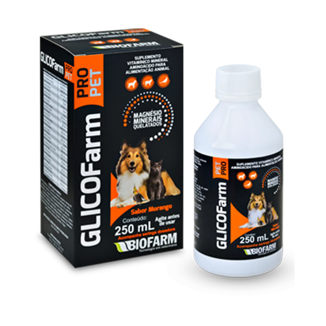 SUPLEMENTO VITAMÍNICO MINERAL AMINOÁCIDOS PARA ALIMENTAÇÃO ANIMAL PARA CÃES E GATOS GLICOFARM PRO 250ML - BIOFARM