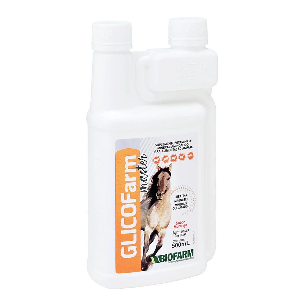 SUPLEMENTO VITAMÍNICO MINERAL AMINOÁCIDOS PARA ALIMENTAÇÃO ANIMAL GLICOFARM MASTER 500ML - BIOFARM