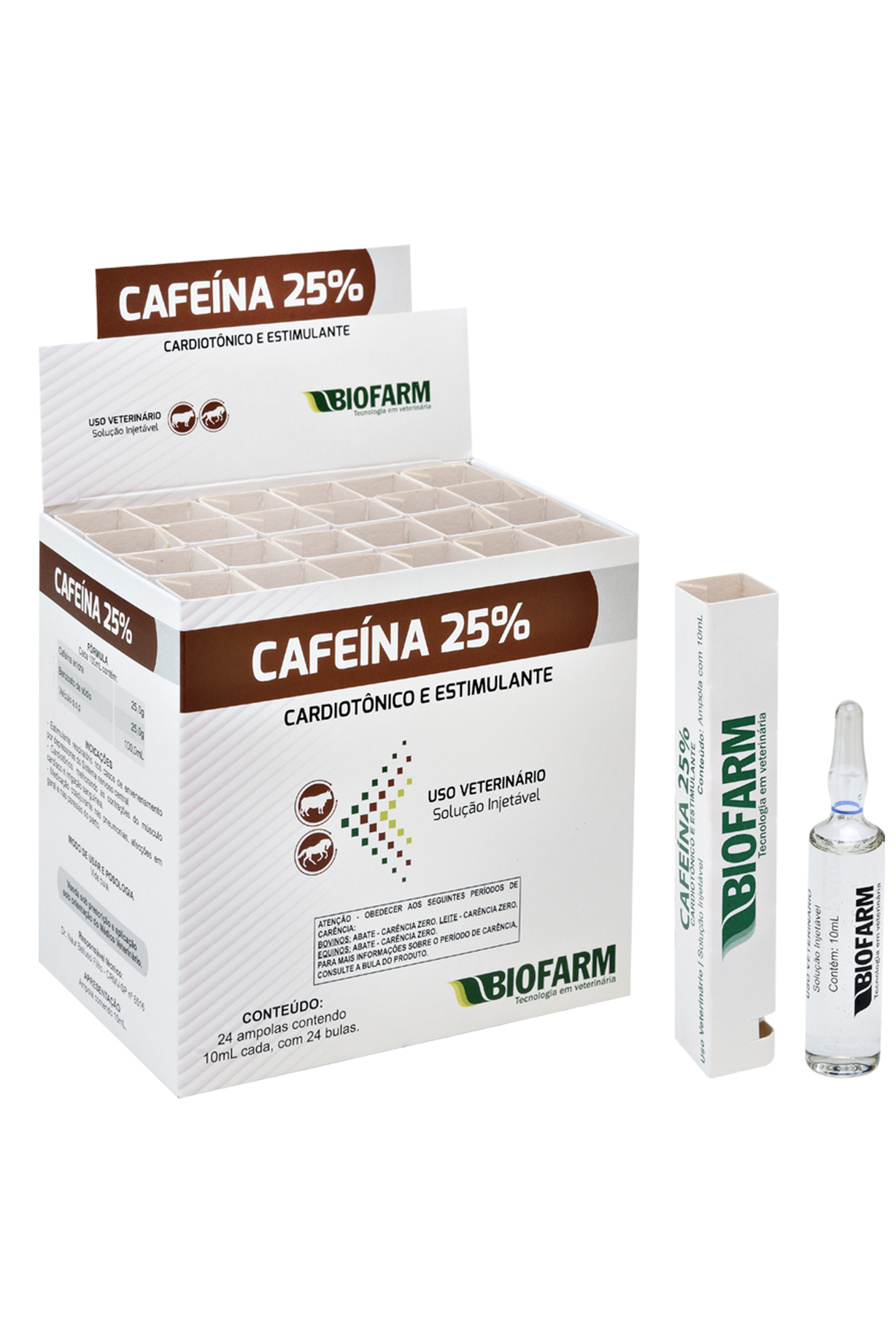 CARDIOTÔNICO E ESTIMULANTE CAFEÍNA 25% 10ML USO INJETÁVEL - BIOFARM