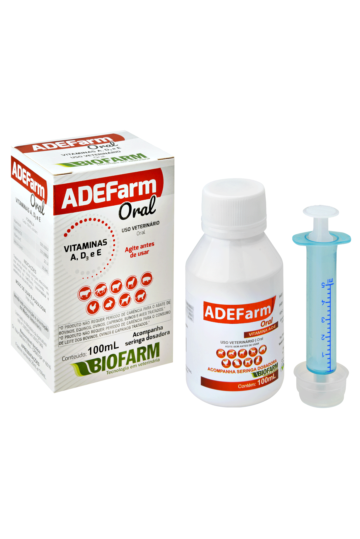 VITAMINAS A, D3 E E ADE FARM 100ML USO ORAL PARA CÃES E GATOS - BIOFARM