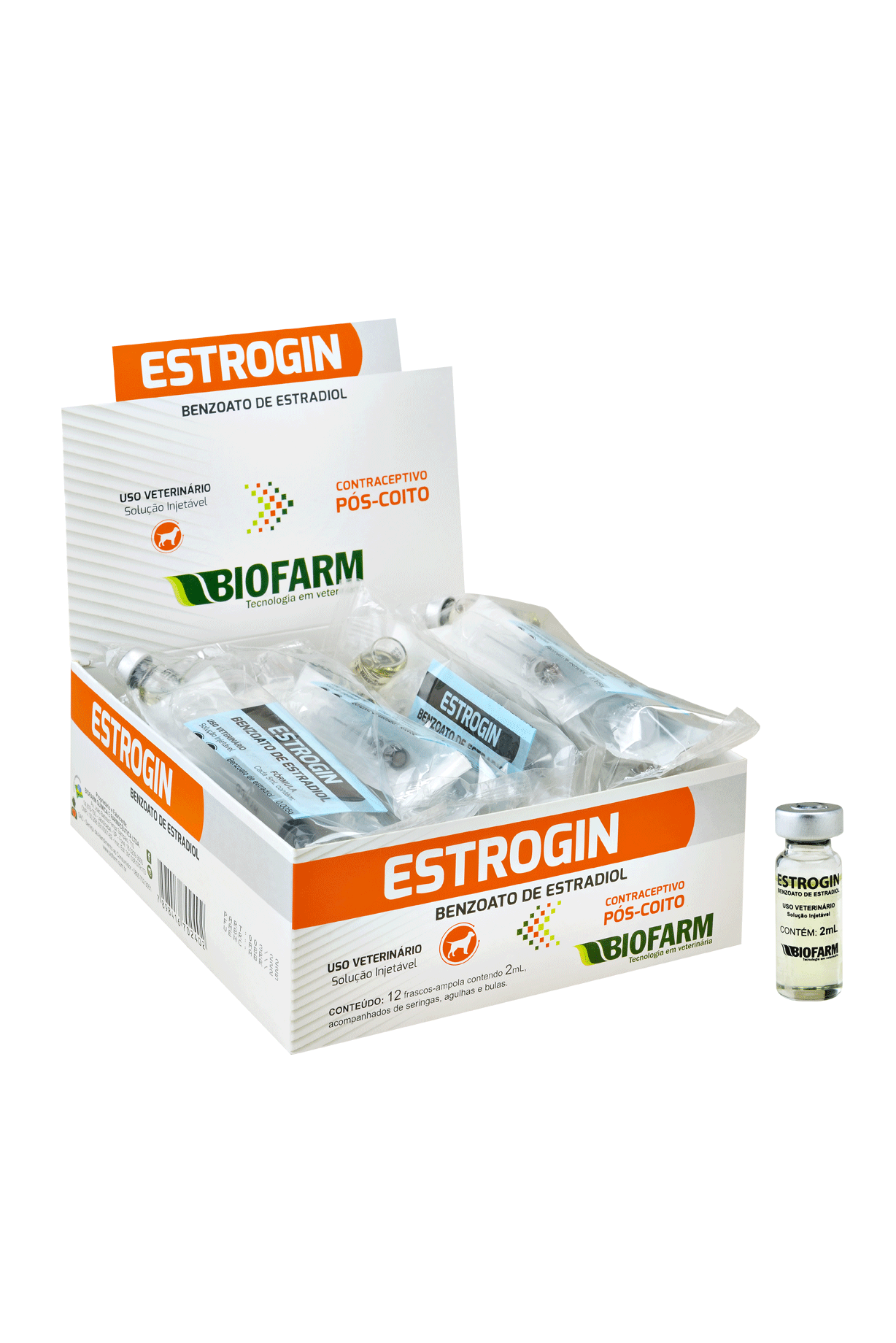 BENZOATO DE ESTRADIOL ESTROGIN 2ML + SERINGA DESCARTÁVEL PARA CÃES E GATOS - BIOFARM