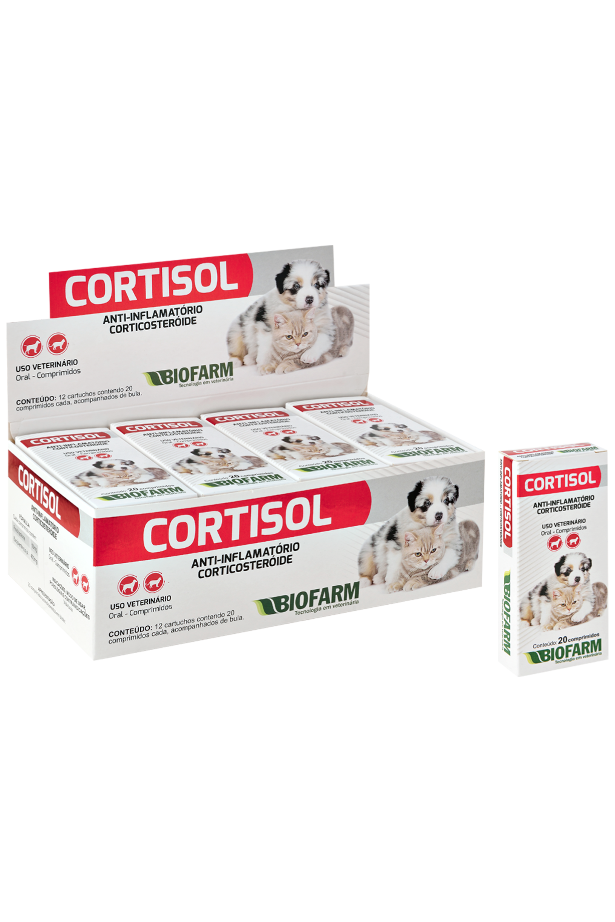 ANTI-INFLAMATÓRIO CORTICOSTERÓIDE PARA CÃES E GATOS CORTISOL 20 COMPRIMIDOS - BIOFARM 