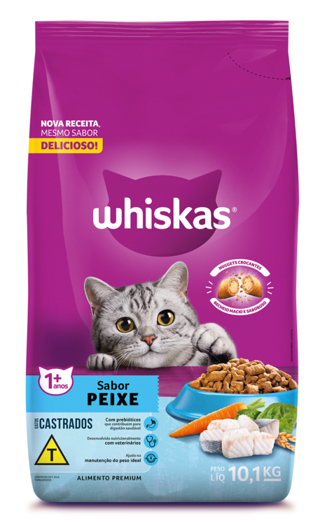 RAÇÃO WHISKAS PEIXE GATOS ADULTOS CASTRADOS 10,1KG