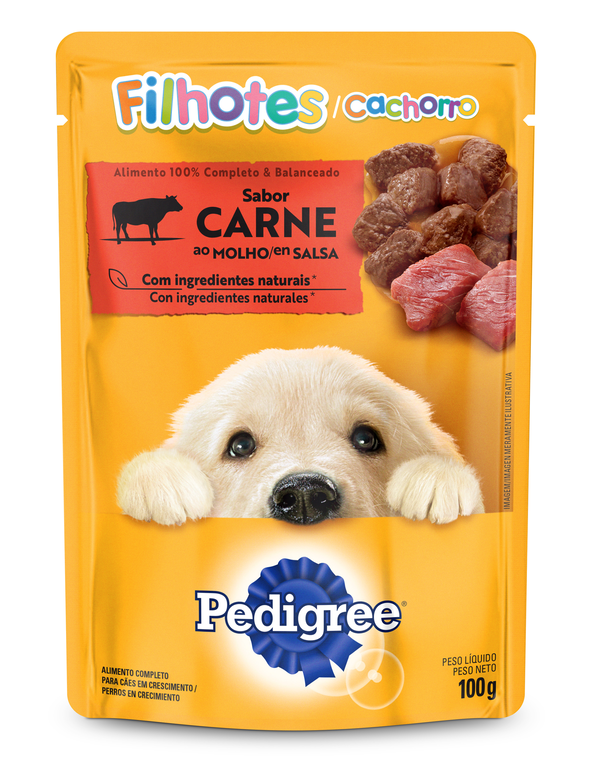 RAÇÃO ÚMIDA PEDIGREE SACHÊ CARNE AO MOLHO PARA CÃES FILHOTES 100G